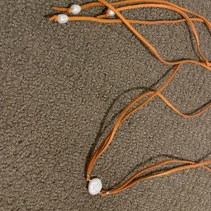 Leather and pearl wrap bracelet